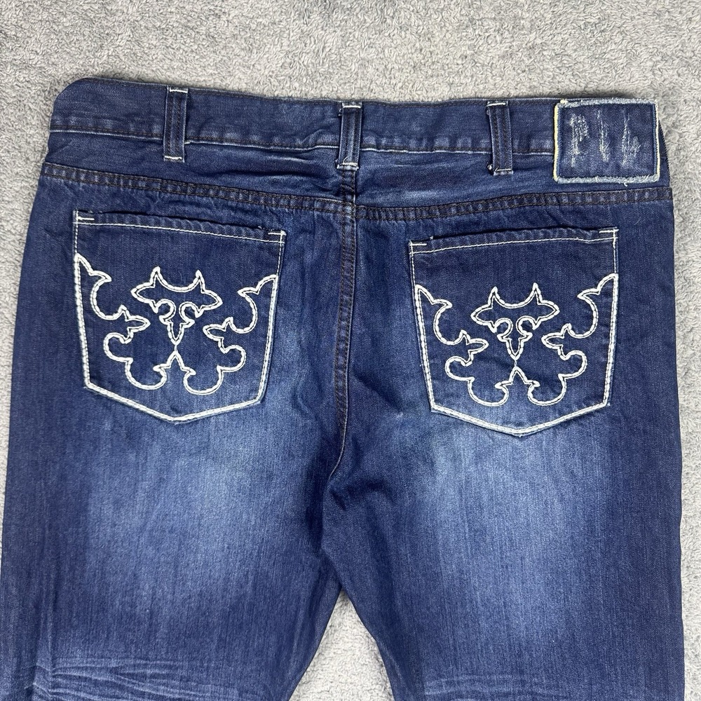 Helix Jeans Mens 38x30 Bootcut Embroidered Flames Cross Y2K Grunge Baggy